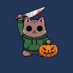 Свитшот хлопковый мужской Котик с ножом и тыквой, цвет: тёмно-синий — фото 2