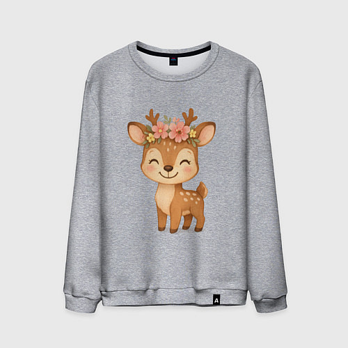 Мужской свитшот Милый олененок с венком / Меланж – фото 1