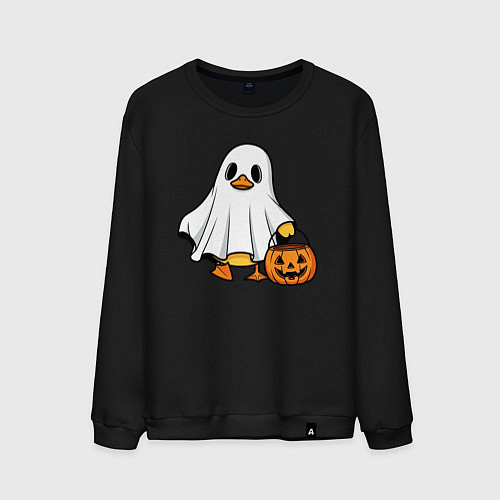 Мужской свитшот Утенок в костюме приведения - Хэллоуин / Черный – фото 1