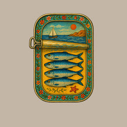 Свитшот хлопковый мужской Консервы - сардины и море, цвет: миндальный — фото 2