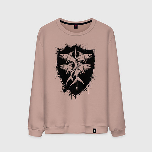 Мужской свитшот Четыре рыбы на щите / Пыльно-розовый – фото 1