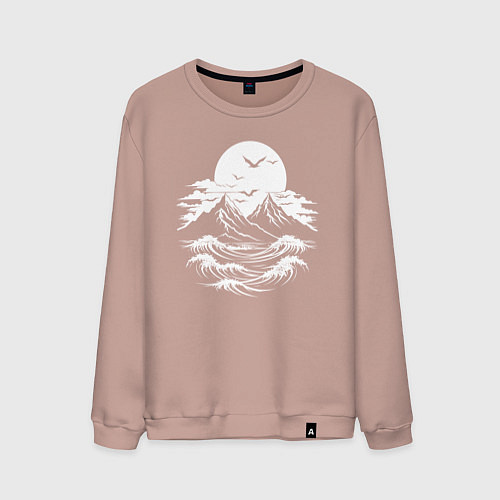 Мужской свитшот Сахалинский бурный пейзаж / Пыльно-розовый – фото 1