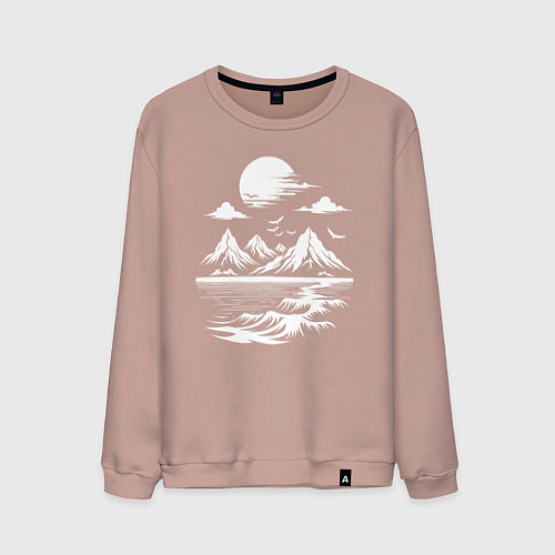 Мужской свитшот Пейзаж с горами и морем / Пыльно-розовый – фото 1