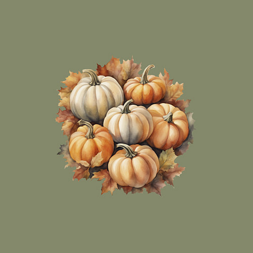 Мужской свитшот Тыквы разные на осенних листьях акварель / Авокадо – фото 3