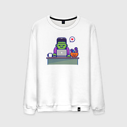 Свитшот хлопковый мужской Франкенштейн за столом, цвет: белый