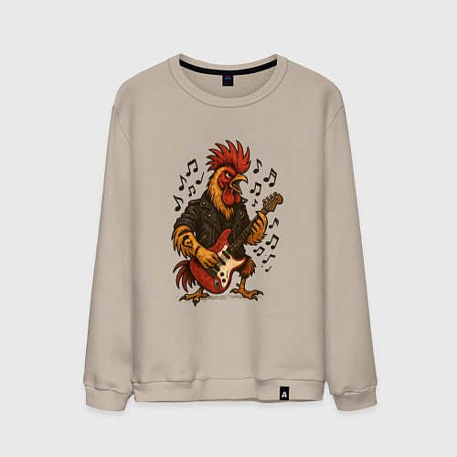 Мужской свитшот Петух гитарист рокер / Миндальный – фото 1