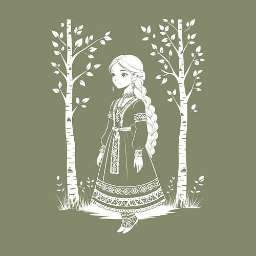 Мужской свитшот Девочка в этническом наряде в лесу / Авокадо – фото 3