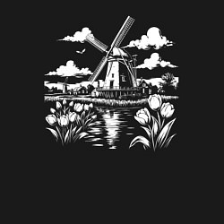 Свитшот хлопковый мужской Мельница и тюльпаны, цвет: черный — фото 2