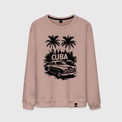 Свитшот хлопковый мужской Ретро-Куба пальмы и автомобиль, цвет: пыльно-розовый