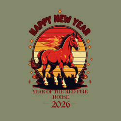 Свитшот хлопковый мужской Красный огненный конь символ 2026, цвет: авокадо — фото 2