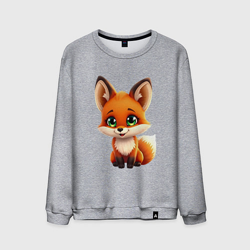 Мужской свитшот Пушистая радость: Лисёнок в мультяшном стиле / Меланж – фото 1