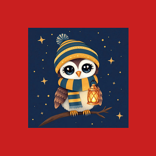 Мужской свитшот Сова в шапке и шарфе с фонарём / Красный – фото 3