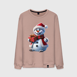 Свитшот хлопковый мужской Новогодний снеговик в красной шапке, цвет: пыльно-розовый