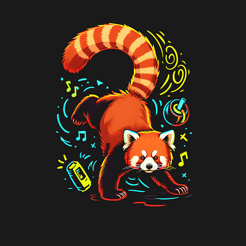 Мужской свитшот Танцующая красная панда / Черный – фото 3