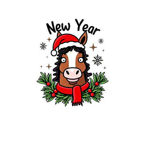 Мужской свитшот Новогодний конь в шапке / Белый – фото 3