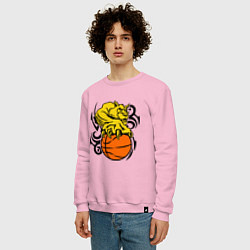 Свитшот хлопковый мужской Тигр с мячом, цвет: светло-розовый — фото 2