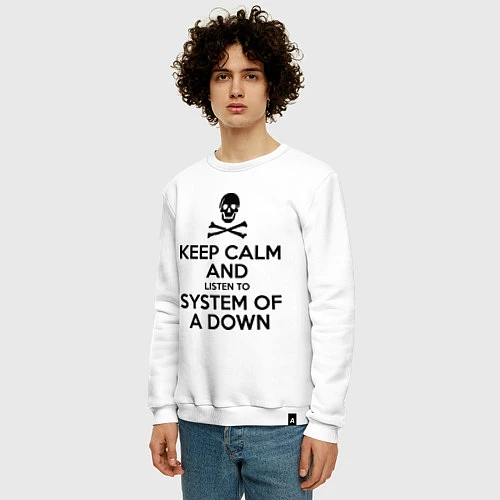 Мужской свитшот Keep Calm & System Of A Down  / Белый – фото 3