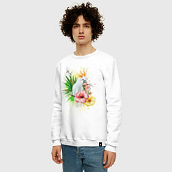 Свитшот хлопковый мужской Какаду с цветами, цвет: белый — фото 2