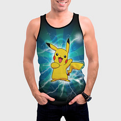Майка-безрукавка мужская Искрящийся Пикачу, цвет: 3D-черный — фото 2