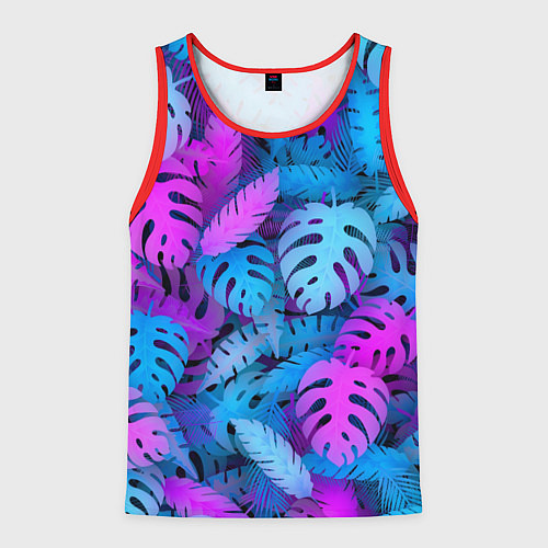Мужская майка без рукавов Сине-розовые тропики / 3D-Красный – фото 1
