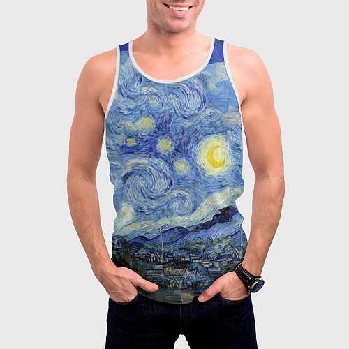 Мужская майка без рукавов Звездная ночь / 3D-Белый – фото 3