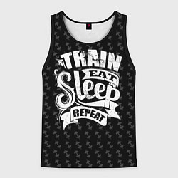 Майка-безрукавка мужская Train Eat Sleep Repeat, цвет: 3D-черный