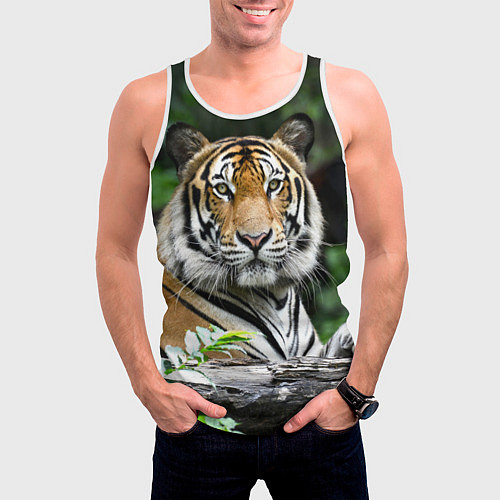 Мужская майка без рукавов Тигр в джунглях / 3D-Белый – фото 3