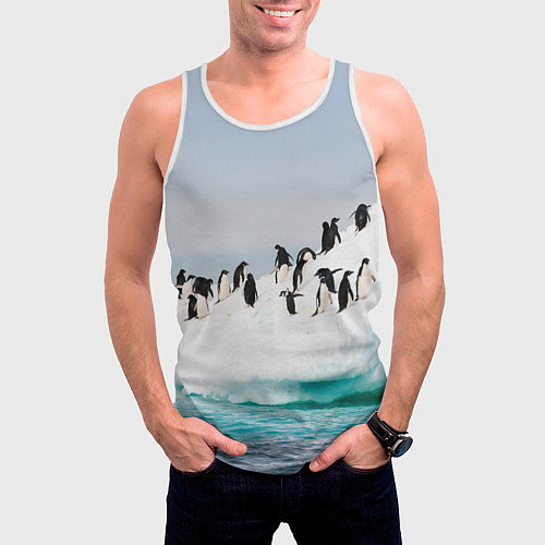 Мужская майка без рукавов Пингвины на айсберге / 3D-Белый – фото 3