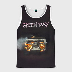 Майка-безрукавка мужская Green Day магнитофон в огне, цвет: 3D-белый