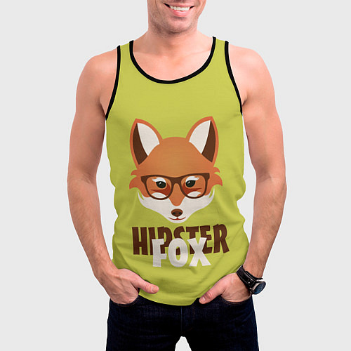 Мужская майка без рукавов Hipster Fox / 3D-Черный – фото 3