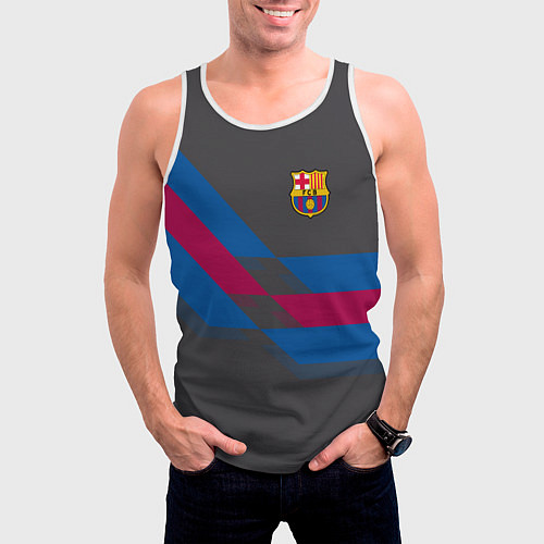 Мужская майка без рукавов Barcelona FC: Dark style / 3D-Белый – фото 3