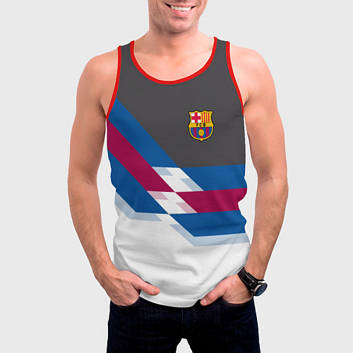 Мужская майка без рукавов Barcelona FC: White style / 3D-Красный – фото 3