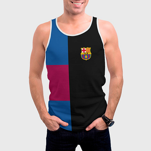 Мужская майка без рукавов Barcelona FC: Black style / 3D-Белый – фото 3