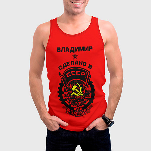 Мужская майка без рукавов Владимир: сделано в СССР / 3D-Красный – фото 3
