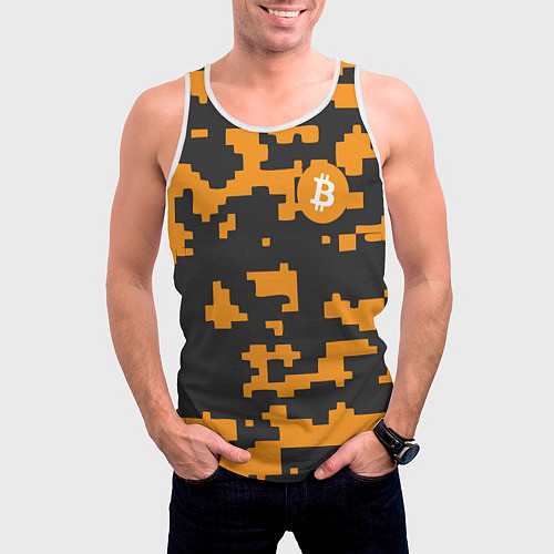 Мужская майка без рукавов Bitcoin: Orange Camo / 3D-Белый – фото 3