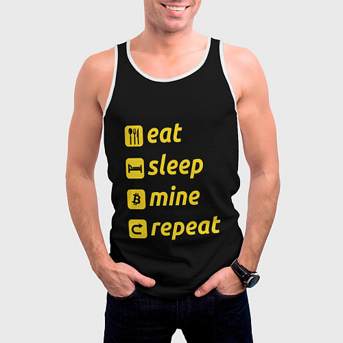 Мужская майка без рукавов Eat Sleep Mine Repeat / 3D-Белый – фото 3