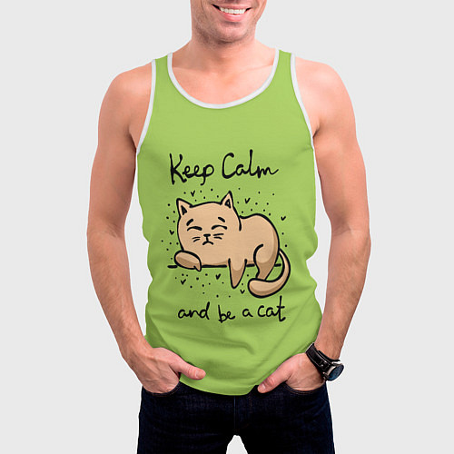 Мужская майка без рукавов Keep Calm and be a cat / 3D-Белый – фото 3