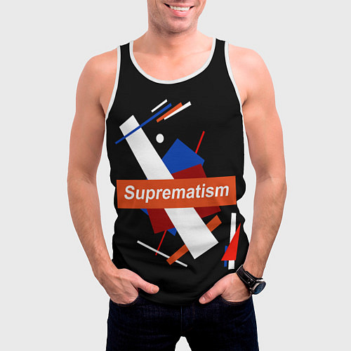 Мужская майка без рукавов Supermatism Black / 3D-Белый – фото 3