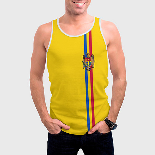 Мужская майка без рукавов Молдавия: лента с гербом / 3D-Белый – фото 3
