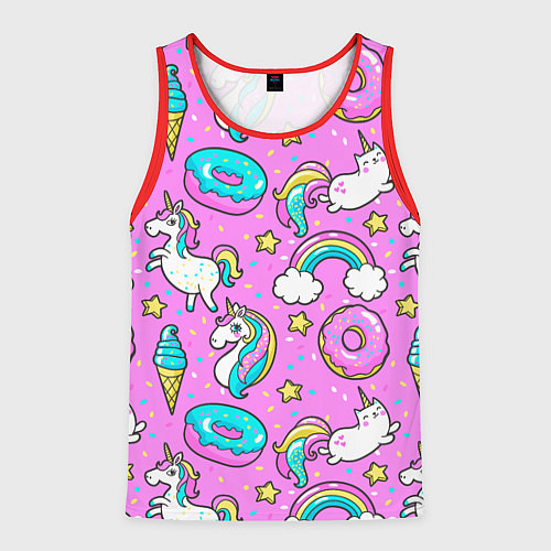 Мужская майка без рукавов Сказочные единороги / 3D-Красный – фото 1