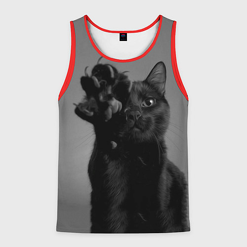 Мужская майка без рукавов Черный котик / 3D-Красный – фото 1