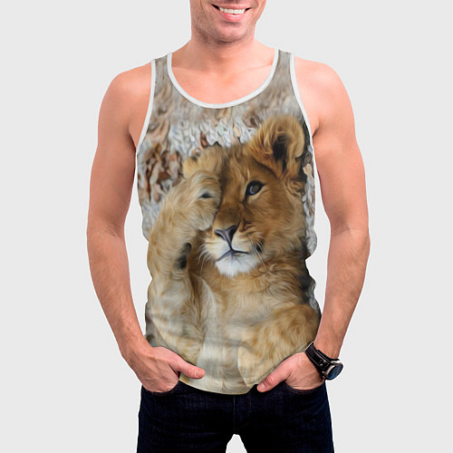 Мужская майка без рукавов Львенок / 3D-Белый – фото 3