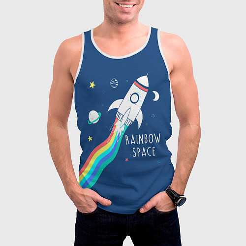 Мужская майка без рукавов Rainbow Space / 3D-Белый – фото 3