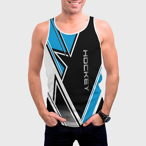 Мужская майка без рукавов Hockey black blue white / 3D-Белый – фото 3