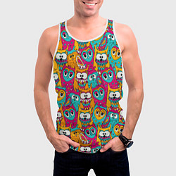 Майка-безрукавка мужская Совы разноцветные, цвет: 3D-белый — фото 2