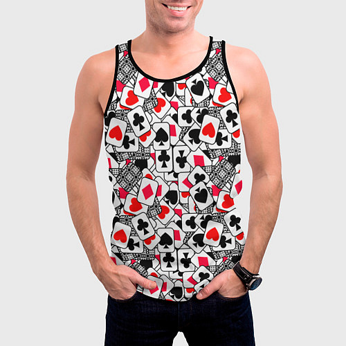 Мужская майка без рукавов Игральные карты - тузы / 3D-Черный – фото 3