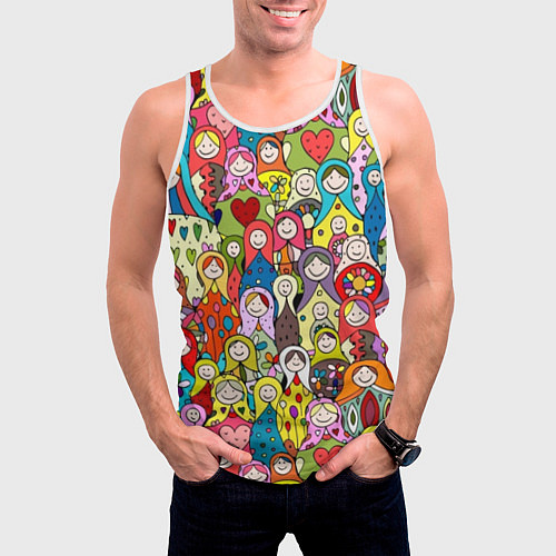 Мужская майка без рукавов Весёлые матрешки / 3D-Белый – фото 3