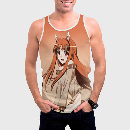 Мужская майка без рукавов Милая аниме девочка-оборотень - Волчица и пряности / 3D-Белый – фото 3