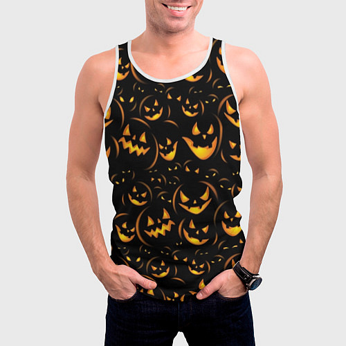 Мужская майка без рукавов Тыквы на хэллоуин - паттерн / 3D-Белый – фото 3