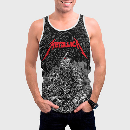 Мужская майка без рукавов Metallica птица на черепах / 3D-Белый – фото 3